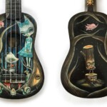 Laura Colors, "A Promise", acrylic on wood ukulele, 21 x 6.5 inches, $2200 | Musical Inspiration: "Take your Love With Me" by Sophie Madeleine (Detail)