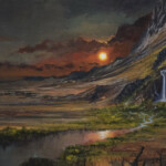 Adam Burke, “Acolytes”, acrylic on wood, 17 x 33 inches, $1600