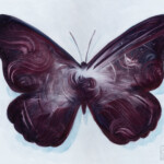 Adam S. Doyle, “Get It Wrong, Get Loud”, oil on vinyl, 11 x 14 inches, $800 | Musical Inspiration: “Butterfly” by Grimes