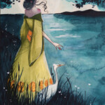 June Leeloo, “The Kelpie on The Riverside”, watercolor, 10 x 7 inches, $398 | Musical Inspiration: “The Riverside” by Agnes Obel