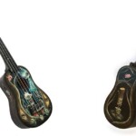 Laura Colors, "A Promise", acrylic on wood ukulele, 21 x 6.5 inches, $2200 | Musical Inspiration: "Take your Love With Me" by Sophie Madeleine
