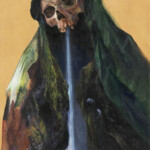 Adam Burke, "Maria Lupum”, acrylic and ash on wood, 15 x 28 inches, $1700