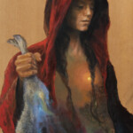 Adam Burke, “Maria Venandi”, acrylic and ash on wood, 15 x 28 inches, $1700