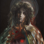 Adam Burke, "Mater Omnium”, acrylic and ash on wood, 19 x 26 inches, $2000