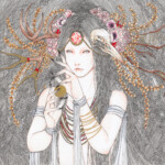Andi Soto, “ Morana", ink, graphite, colored pencils and gold markers on Fabriano paper, 8 x 10 inches, $800