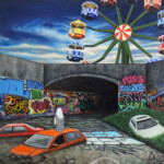 Nicole Gordon, “Bozo Nightmare”, oil on canvas, 24 x 24 inches, $3200 | Musical Inspiration: “Loser” by Beck