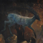 Adam Burke, “Pariit”, acrylic and ash on wood, 12 x 16 inches, $800
