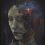 Adam Burke, "Uxorem”, acrylic and ash on wood, 12 x 16 inches, $800