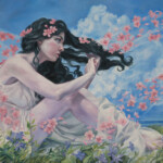 Jennifer Hrabota Lesser, “That shakes the blossoms”, oil on cradled board, 20 x 16 inches, $1,500