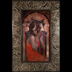 Scott Fischer, “Sewn”, oil and acrylic on hand engraved copper, 10 x 18.25 inches, framed size 16.5 x 25 inches, $2,800 (Framed)