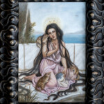 Andrea Sipl, “The Oracle’s Embroidery, oils on paper/woodboard, 19 x 15 inches, $1,250