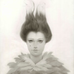 Travis Louie, "The Feathered Lady”, acrylic on board, 11 x 14 inches, $5500
