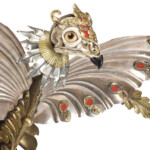 Jessica Joslin, “Hecate”, Antique hardware and lamp parts, silver, brass, cast plastic, cast pewter, glove leather, glass eyes, 16 x 16 x 11 inches, $5000 (Detail)