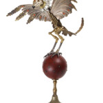 Jessica Joslin, “Hecate”, Antique hardware and lamp parts, silver, brass, cast plastic, cast pewter, glove leather, glass eyes, 16 x 16 x 11 inches, $5000