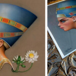 Raul Guerra, “NEFERTITI: The beautiful on has come”, pastels on pastel matt, 11 x 11 inches, $760 | Nefertiti