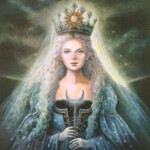 Eeva Nikunen, “She Reached For The Sun And The Moon”, oil on board, 10 x 8 inches, $700 | Louhi
