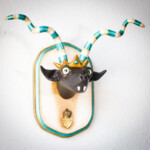 Valency Genis, “Queen Axeline”, epoxy clay, glass, wood, wire, acrylic and oil, 9 x 10 x 5 inches, $295 | Queen Axeline