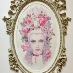 Tracy Lewis, “Jardin de la Reine”, Watercolor, 13 x 21 inches, 22 x 36 inches in vintage frame, $1200 | Marie Antoinette