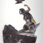 Rebecca Yanovskaya, “Maman”, 23k Gold Leaf, Ballpoint Pen, 10 x 15 inches, 15 x 20 inches framed, $950