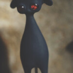 Mahlimae, "Nepthys Familiar II”, stone clay, baltic amber, acrylic paint, 4.33 inches, $300