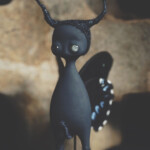Mahlimae, "Echo IV", stone clay, labradorite, acrylic paint, Australian merino wool, Papilio gambrisius wings, 7.09 inches (to tip of antennae), $570