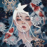 kelogsloops, "Inner stream, watercolour, ink, pencil and 21K gold leaf on Arches, 12 x 12 inches artwork size, 14 x 14 inches paper size, $1400