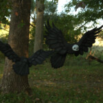 Scott Radke, “Ravens”, Magic sculpt, burlap, wire acrylic paint, 23 W x 20 H inches, 30.5 W x 21 H inches(at the longest points), $675 ($1200 for the pair)