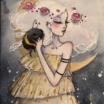 June Leeloo, "Tell me again how you'll die”, watercolour and gold watercolour, 3.74 x 5.7 inches, 5.8 x 7.75 inches framed, $200