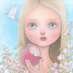 aica, "Apple Me”, acrylic on wood panel, 8 x 8 inches, 11.5 x 11.5 x 1.25 inches, $900