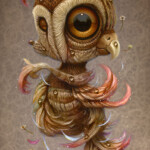Naoto Hattori, “Beast Angel 05”, acrylic on board, 3 x 6 inches, 7 x 9 inches framed, $1000