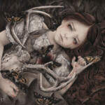 Yuriko Shirou, “In Solitude”, traditional mixed on paper (watercolors, acrylics, inks, markers, pastel and colored pencils. 300g ocher cardboard), 8 x 8 inches, $350
