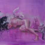 Janet Cook, “The sleep of reason produces cats”, oil, pen and ink on paper, 9 x 12 inches, $500