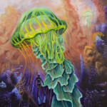 Joseph Weinreb, “Lost in the sea of the giant jellies II”, oil on panel, 8 x 8 inches, $450
