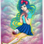 Candie Bolton, “Nervous Habit”, wood panel painted with oils and decorated with holographic glitter, 6 x 8 inches, $500