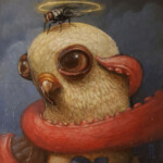 Jesús Aguado, "Pigeon, fly and octopus”, Acrylics on wooden panel with gesso. craquelure varnish, oil, gloss varnish, 6 x 5.3 inches, $400