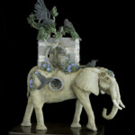 Nikole Cooney, “Seeking Sanctuary”, Epoxy clay, Selenite, Peacock Ore, wood, 24 x 20 x 9 inches, $3,300 (Side View)