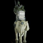 Nikole Cooney, “Seeking Sanctuary”, Epoxy clay, Selenite, Peacock Ore, wood, 24 x 20 x 9 inches, $3,300 (Front View)
