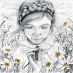 Jessica Mulholland, “Ladybird”, Graphite and gold acrylic on Arches watercolour paper, 4.25 x 4.25 inches, $225