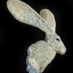 Nikole Cooney, “Tuning In”, Epoxy clay, Celestite, wood, 16 x 9.5 x 5.5 inches, $1,100 (Side View)