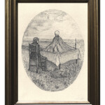 Nicolas Bruno, “Convocato”, Ink on paper, 5 x 7 inches, Framed 8 3/4 x 8 3/4 inches, $350