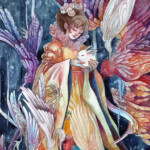Daria Theodora, “At World’s End”, watercolor and acryla gouache on paper, 10 x 8 inches, 14 x 12 inches framed, $750