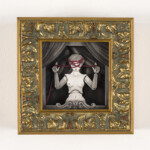 Daria Aksenova, “あやとり (Ayatori)”, Pen and Ink on hand cut, suspended, layered paper (Shadowbox), 4.125 inches x 4.125 inches, 6 x 6 x 3 3/4 inched framed, $800 (Framed)