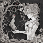 Daria Aksenova, “Evanescence”, Pen and Ink on hand cut, suspended, layered paper (Shadowbox), 10.125 x 10.125 inches, 12 x 12 x 3 3/4 inches framed, $2800