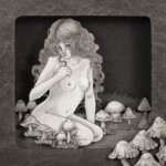 Daria Aksenova, “Fairy Ring”, pen and Ink on hand cut, suspended, layered paper (Shadowbox), 4 1/8 x 4 1/8 inches, 6 x 6 x 3 3/4 inches framed, $800