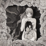 Daria Aksenova, “Garden of Flora”, Pen and Ink on hand cut, suspended, layered paper (Shadowbox), 4.125 inches x 4.125 inches, 6 x 6 x 3 3/4 inches framed, $800