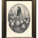 Nicolas Bruno, “Trapasso”, Ink on paper, 5 x 7 inches, Framed 8 3/4 x 8 3/4 inches, $350