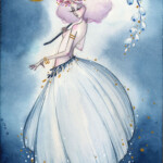 June Leeloo, "La Fée Des Fleurs (fae of flowers)", watercolour on Arches, 7 x 10 inches, $700