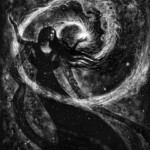 Ruth Sanderson, "Aether", scratchboard and India Ink, 18 x 14 inches, $2800