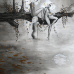 June Leeloo, "Persephone et les nymphes au bain”, indian ink and gold on arches paper, 12 x 9 inches, $650
