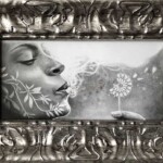 Nick Fierro, “Breathing New Life”, Graphite, charcoal, and gold leaf on Bristol, 6 x 12 inches, $350